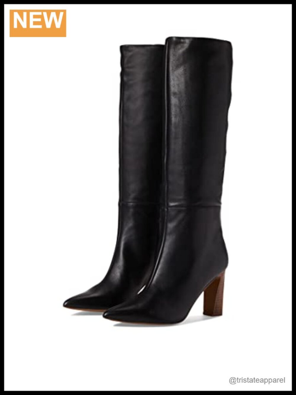 Leather Knee-High Snow Boots Pointed Toe Block Heel Zip
